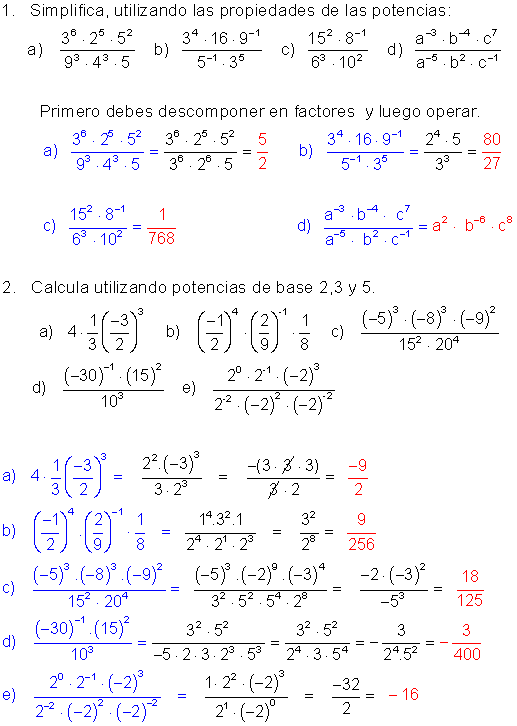 Ejercicios resueltos de potencias
