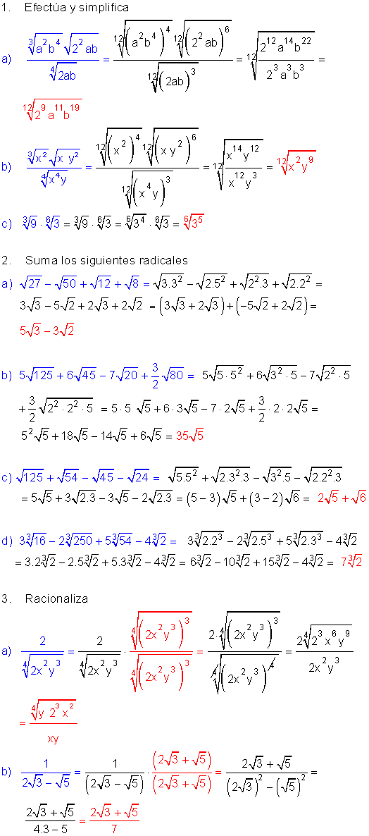 Ejercicios de radicales.