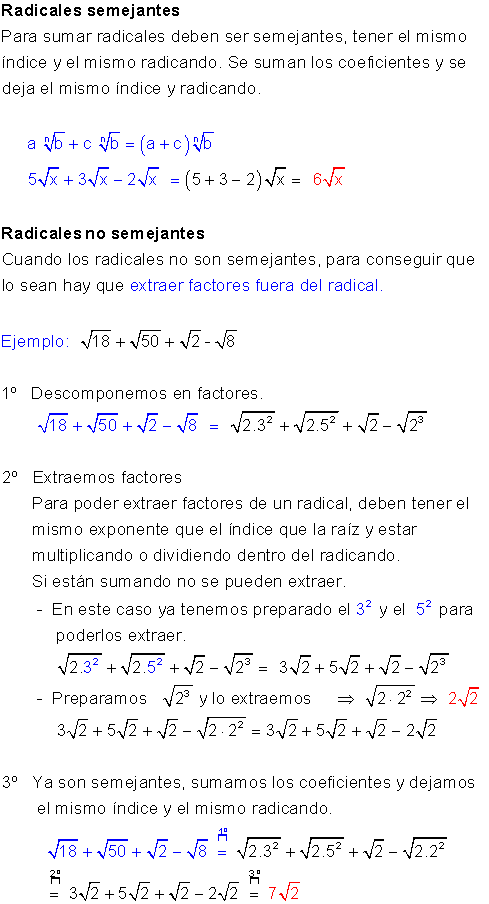 Suma de radicales.