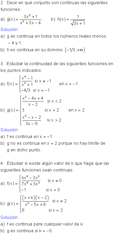 Ejercicios estudiar continuidad.