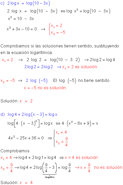 Ecuaciones logarítmicas.