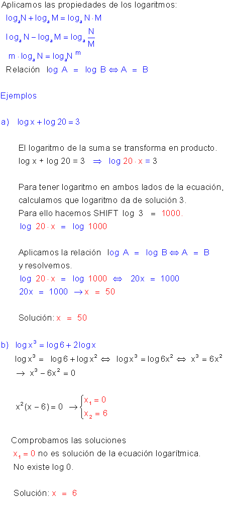 Ecuaciones logarítmicas.