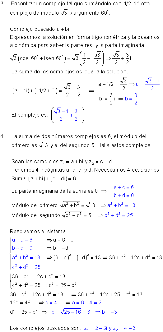 Ejercicios con complejos