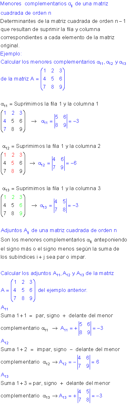 Adjuntos matriz cuadrada de orden n.