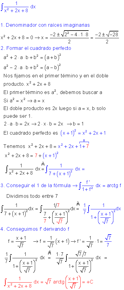 Integral de tipo arcotangente.