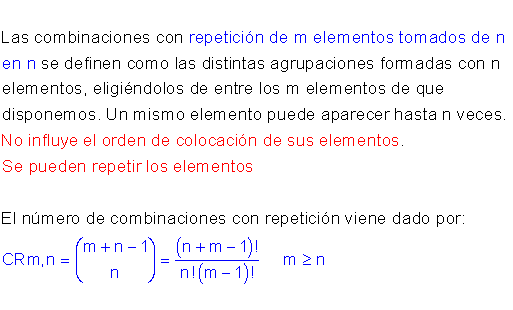 Combinaciones fórmulas
