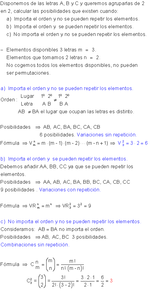 Fórmulas combinatoria