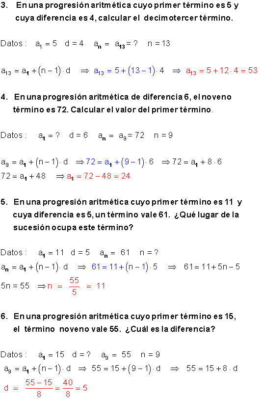 progresiones aritméticas ejercicios
